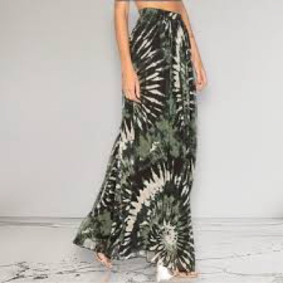 Ronny Kobo silk maxi skirt green tie dye silk georgette Raquelle skirt sz Small - Picture 11 of 11